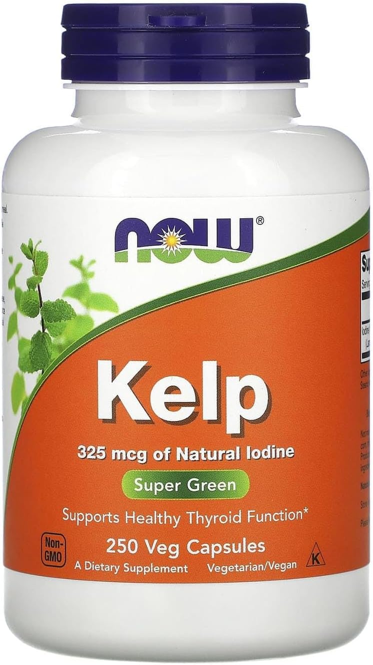 Now Supplements, Kelp 325 Mcg Of Natural Iodine, Supports Healthy Thyroid Function*, Super Green, 250 Veg Capsules