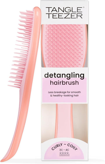 Tangle Teezer Naturally Curly Ultimate Detangler Hairbrush For 3C-4C Curly Coily Hair - Two-Tiered Teeth Define Curls & Reduce Frizz - Mango & Pink