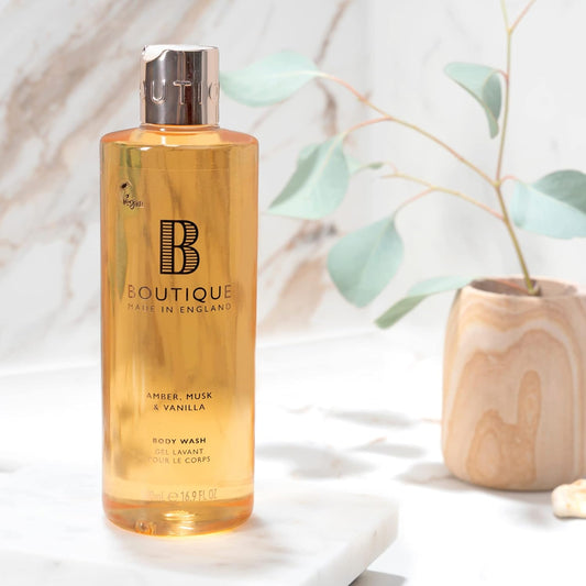 Boutique Amber, Musk & Vanilla Fragrance Refreshing Body Wash 500Ml - Relaxing Blend Of Essential Oils - Vegan And Cruelty Free, No Sls Or Parabens - Made In England