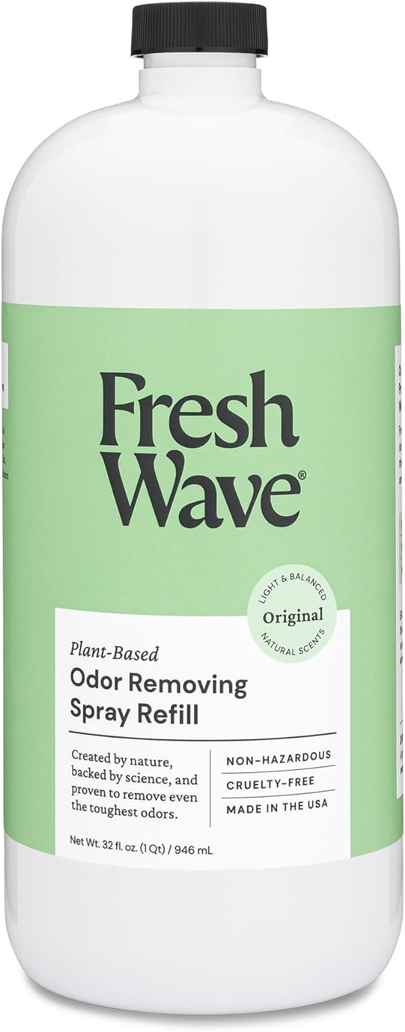 Fresh Wave Odor Eliminator Spray & Air Freshener Refill, 32 fl. oz. | Original Scent Spray Refills For Up To 4 8oz. Spray Bottles | Safer Odor Relief | Natural Plant-Based Odor Eliminator
