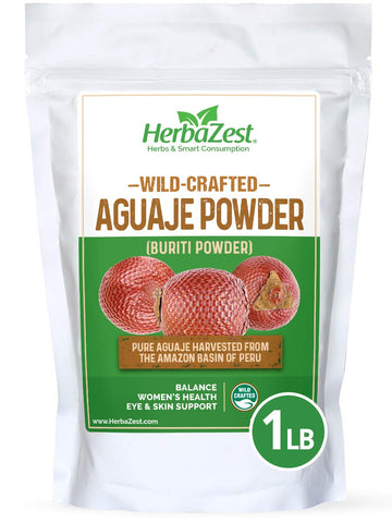 Aguaje Powder Superfood for Women - 16 Ounce (1 Full LB) - Wild Crafted & 100% Pure - Vegan & Gluten Free - Perfect for Smoothies & Juices, Baked & Non-Baked Goods, Yogurt & Cereal, Ice Cream & More