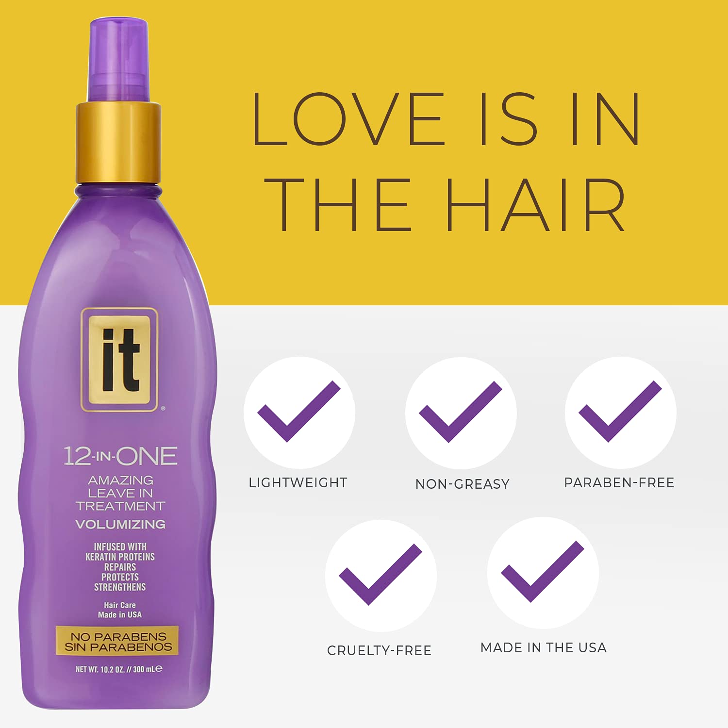 12-In-One Volumizing Amazing Leave-In Hair Treatment - Infused With Keratin, Avocado, And Whole Wheat To Strengthen And Add Volume - Conditioner Spray To Protect Dry And Damaged Hair - It 12-In-One
