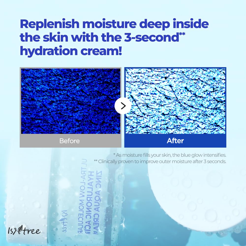 Isntree Ultra-Low Molecular Hyaluronic Acid Zinc Aqua Cream 80Ml, 2.71 Fl Oz | Korean Skincare | Hyaluronic Acid | Pore Care | Cooling Effect | Hydrating Face Moisturizer : Beauty & Personal Care