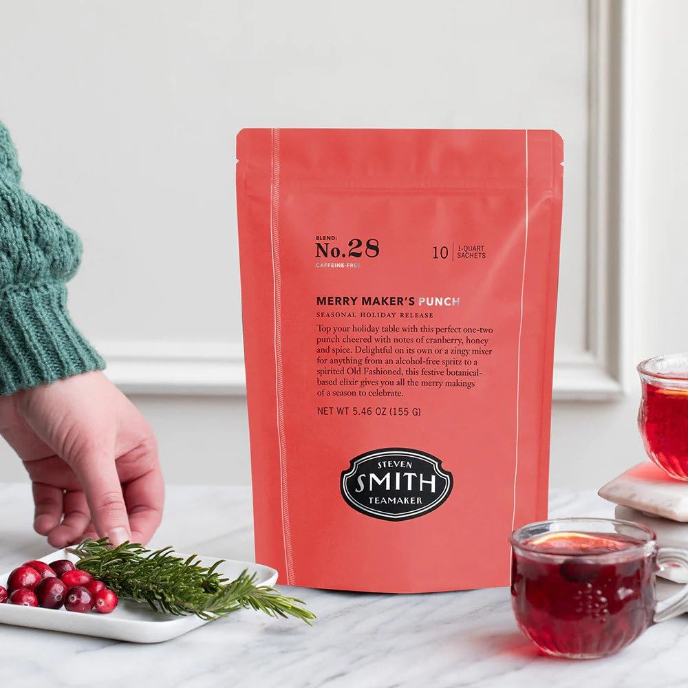 Smith Teamaker Merry Maker'S Punch No. 28, Herbal Tea Blend, Dry January Mixer, Caffeine-Free, Sugar-Free, Sustainably Grown, Organic Full Leaf Tea, 10 Count, 1 Quart Sachets