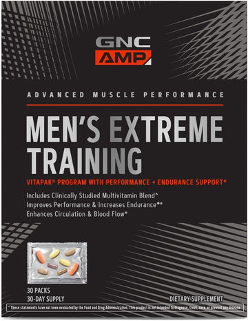 Gnc Amp Men'S Extreme Training Vitapak | Developed For Max Performance And Endurance | 5-Step Daily Supplement System | Targeted Muscle Support | 30 Count