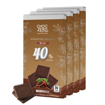 Choczero Milk Chocolate Squares, No Added Sugar, Creamy Low Carb Candy, No Sugar Alcohols, No Artificial Sweeteners, 3.2 Ounce (Pack Of 4)