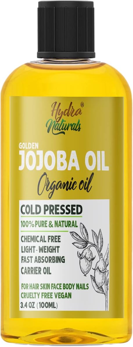 100% Pure Golden Jojoba Oil Organic Cold Pressed Unrefined Virgin Hexane Free for Face, Hair, Body, Skin Care, Cuticles, Massage Carrier Oil 100ml (Israel)