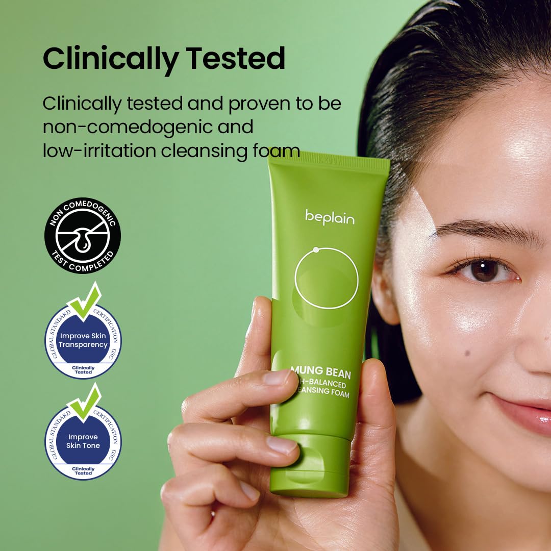 Beplain Mung Bean Ph-Balanced Cleansing Foam (2.7Fl.Oz/80Ml) | Fragrance-Free | Non-Comedogenic Tested | Deep Pore Facial Cleanser | Suitable For Sensitive Skin | Face Mask Cleanser | Korean Skincare : Beauty & Personal Care
