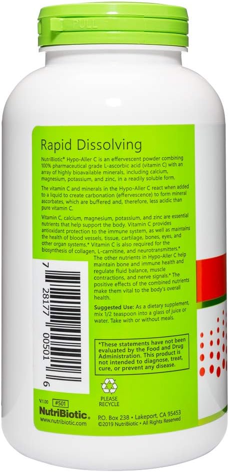NutriBiotic Hypo-Aller C Powder Vitamin C & Minerals for Antioxidant & Collagen Support | 1300 mg Vitamin C per serving | 16  | Buffered | Calcium, magnesium, zinc, and potassium | Non-GMO