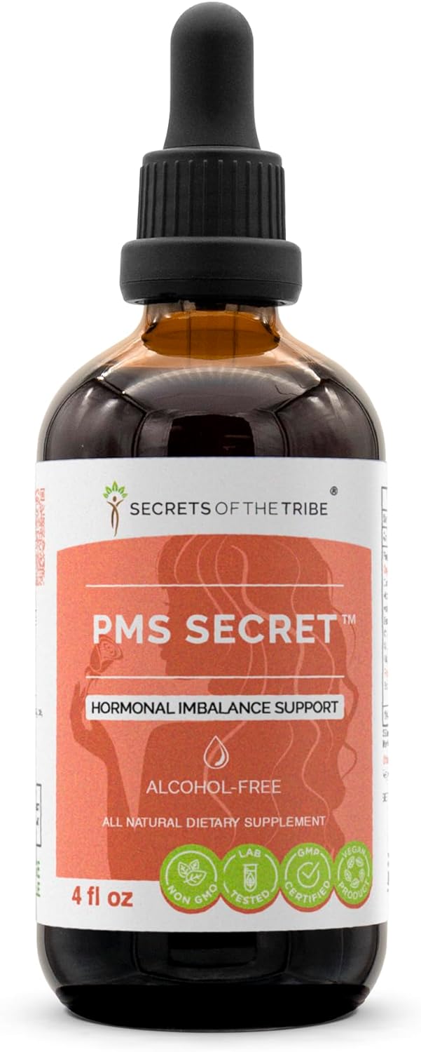 PMS Secret Herbal Extract, Alcohol-Free Tincture, Glycerite Black Cohosh, Cramp, Vitex, Valerian, Dandelion, Chamomile, St. John's Wort. Hormonal Imbalance Support 4 OZ