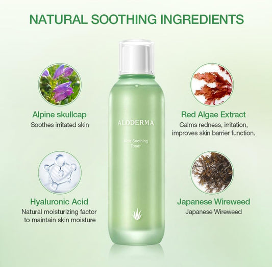 Aloderma Soothing Facial Toner Made with 91% Organic Aloe Vera, Alcohol Free Toner for Face for Sensitive Skin with Allantoin and Hyaluronic Acid - Natural Aloe Face Toner for Dry, Red Skin - 4.2 oz