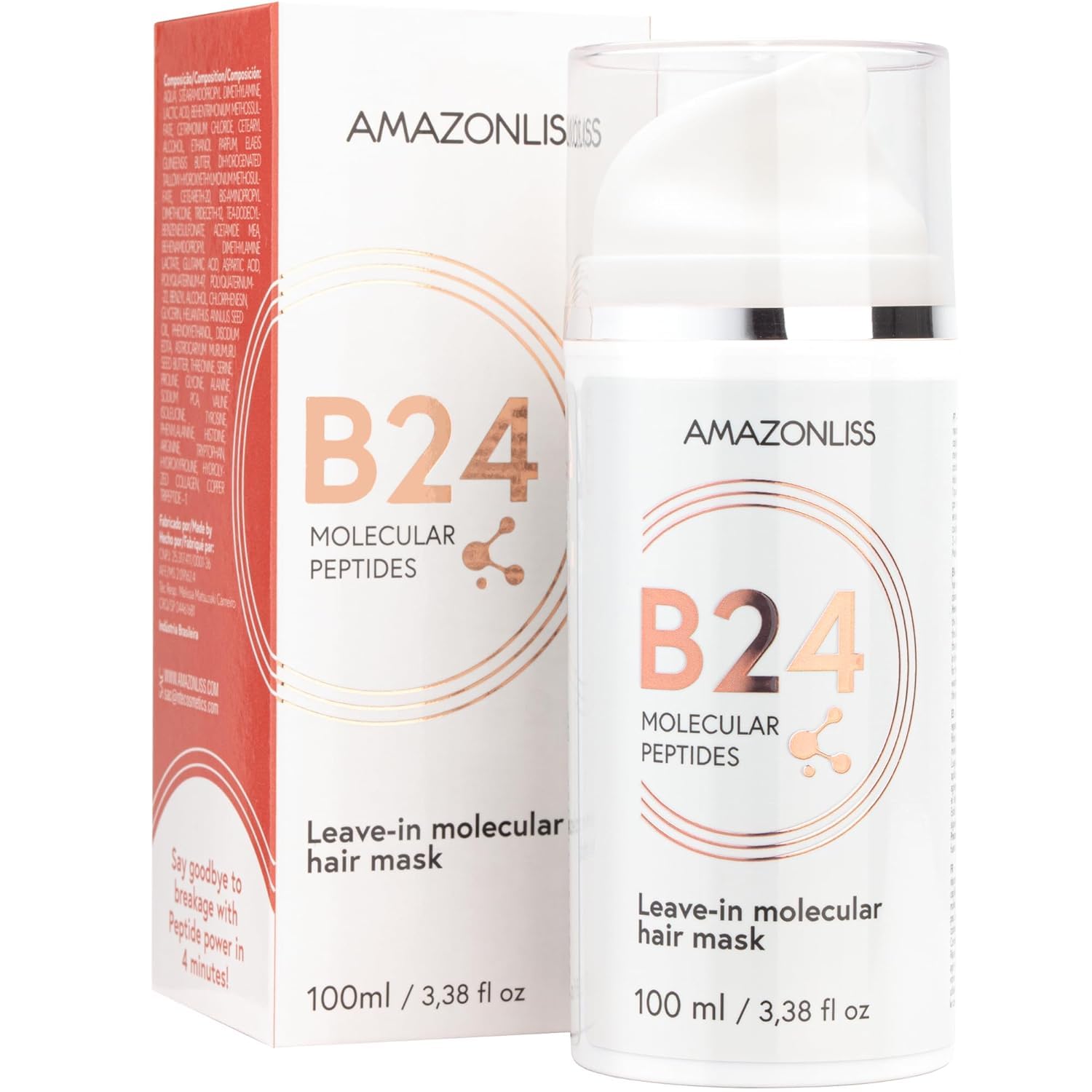 B24 Molecular Peptides Leave-In Repair Hair Mask Treatment Dry or Damaged Hair 3.38 fl oz - 4 Minutes to Reverse Damage from Bleach, Color, Chemical Services