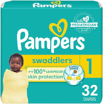 Pampers Swaddlers Diapers - Size 1, 32 Count, Ultra Soft Disposable Baby Diapers