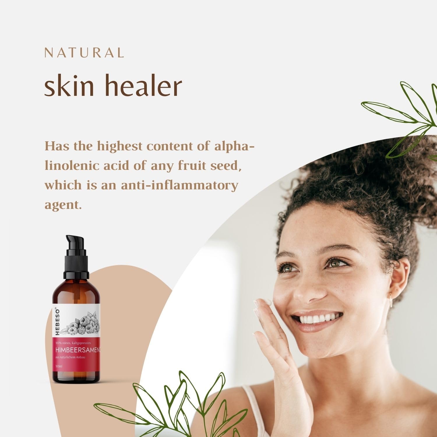 Hebeso - Raspberry Seed Oil 100% - Cold-Pressed 100Ml - Anti-Aging, Nourishing, Rich In Vitamins A/E, Efas - Treats Wrinkles, Fine Lines, Dry Skin - Face Care