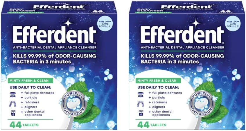 Efferdent Retainer Cleaning Tablets, Denture Cleaning Tablets for Dental Appliances, Minty Fresh & Clean, 44 Count, (Pack of 2)