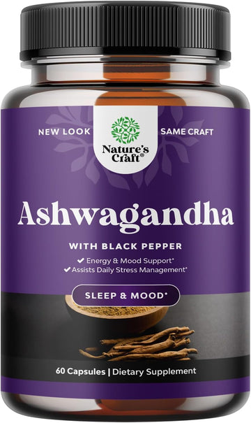 Natures Craft Ashwagandha Root Powder - Natural Supplement Capsules For Sleep Relaxation Improve Mood Increase Immune System - Ashwagandha Indian Ginseng Withania Somnifera - For Men And Women
