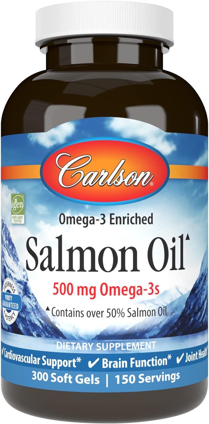 Carlson - Salmon Oil, 500 mg Omega-3s, Norwegian, Heart, Brain & Joint Health, 300 Softgels