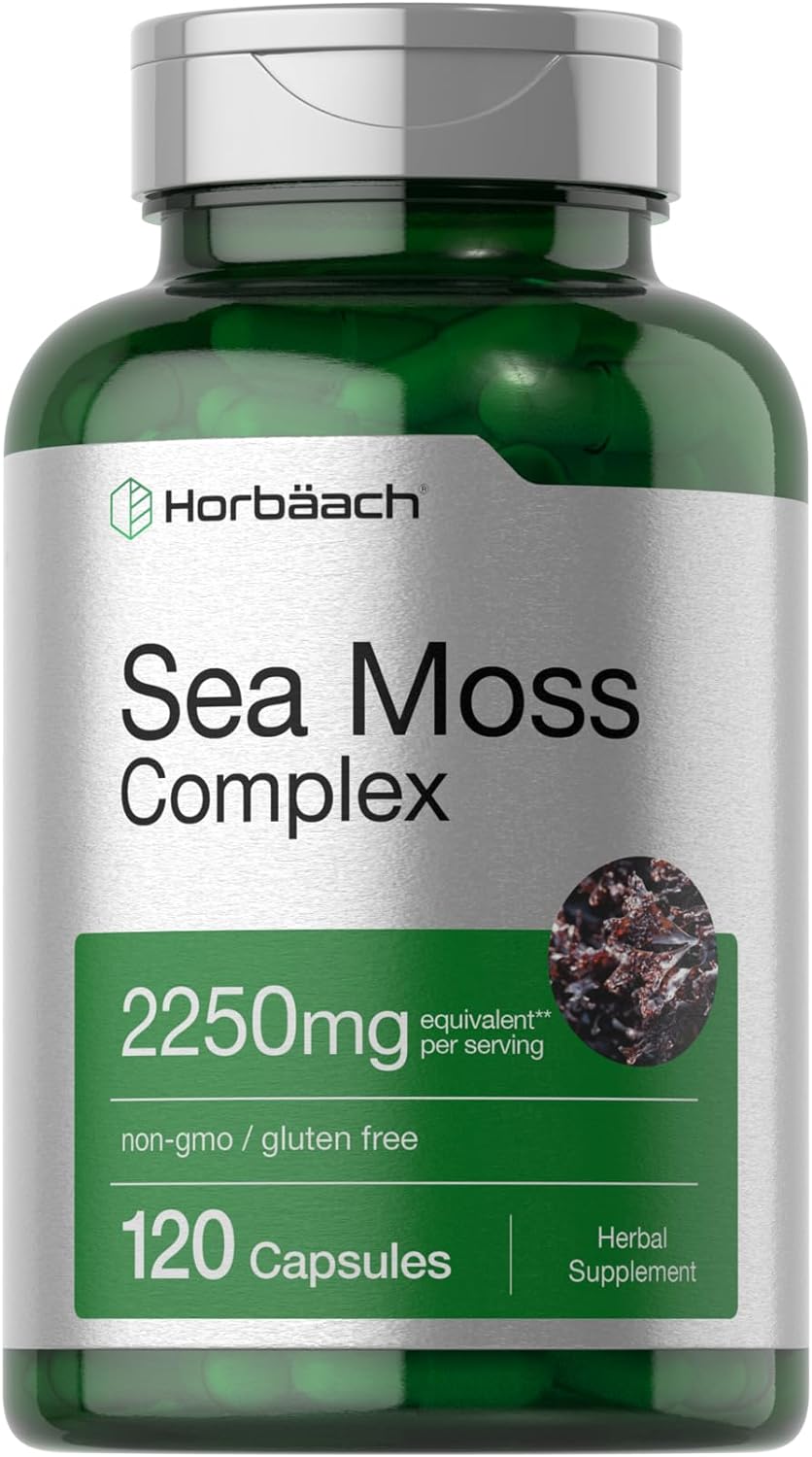 Horbäach Sea Moss Complex Capsules | 2250mg | 120 Count | Complex Formula with Bladderwrack & Burdock Root | Non-GMO & Gluten Free