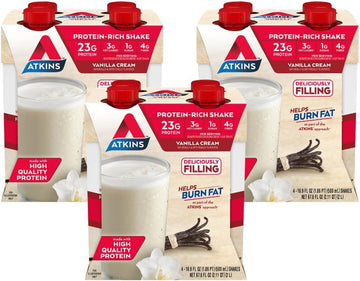 Atkins Vanilla Cream Meal Size Protein Shake, 23g Protein, Low Glycemic, 3g Carb, 1g Sugar, Keto Friendly