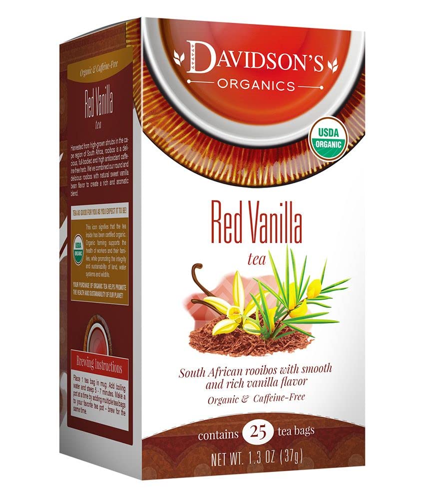 Davidson'S Organics, Red Vanilla, 25-Count Tea Bags, Pack Of 6