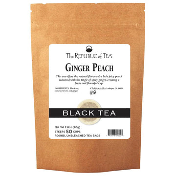 The Republic Of Tea Ginger Peach Black Tea, 50 Tea Bag Refill, Premium Ingredients, Gourmet Longevity Tea