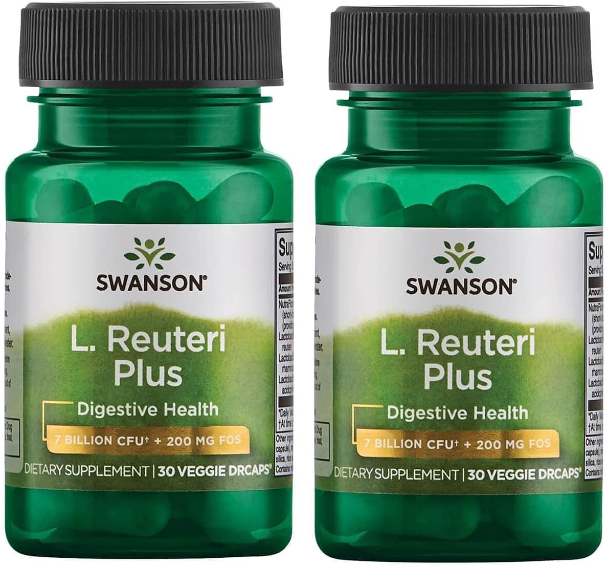 Swanson L. Reuteri Probiotic Plus W/L. Rhamnosus L. Acidophilus & Fos Prebiotic Digestive Support - Promotes Gut Health W/ 7 Billion Cfu Per Capsule - (30 Veggie Capsules) 2 Pack