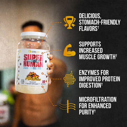 Alpha Lion Superhuman Whey Protein Powder, Great Tasting Pure Whey Protein Isolate, Low Carb, Low Sugar, No Bloat Post Workout, Muscle Recovery & Growth (28 Servings, Pb & Gains)