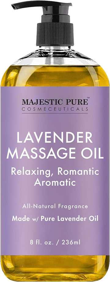 MAJESTIC PURE Lavender Massage Oil for Men and Women - Great for Calming, Soothing and to Relax - Blend of Natural Oils for Premium Massaging and Aromatherapy - 8 fl oz