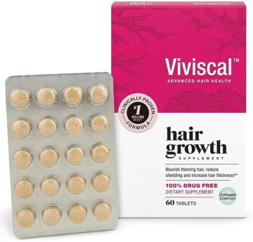 Viviscal Hair Growth Supplements for Women to Grow Thicker, Fuller Hair, Clinically Proven with Proprietary Collagen Complex, 60 Count (Pack of 1), 1 Month Supply