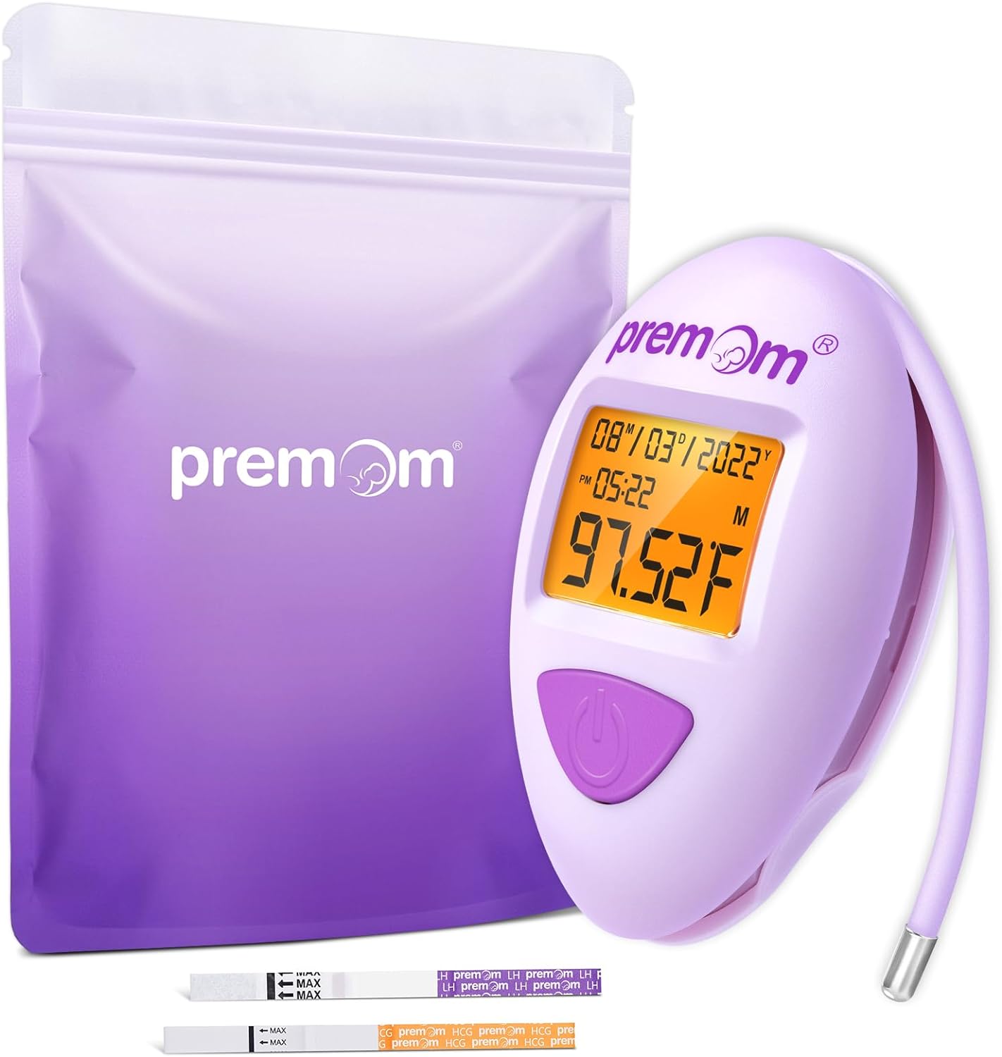 Premom 40 Ovulation Tests + 10 Pregnancy Tests + Basal Body Thermometer for Ovulation Tracking EBT 380