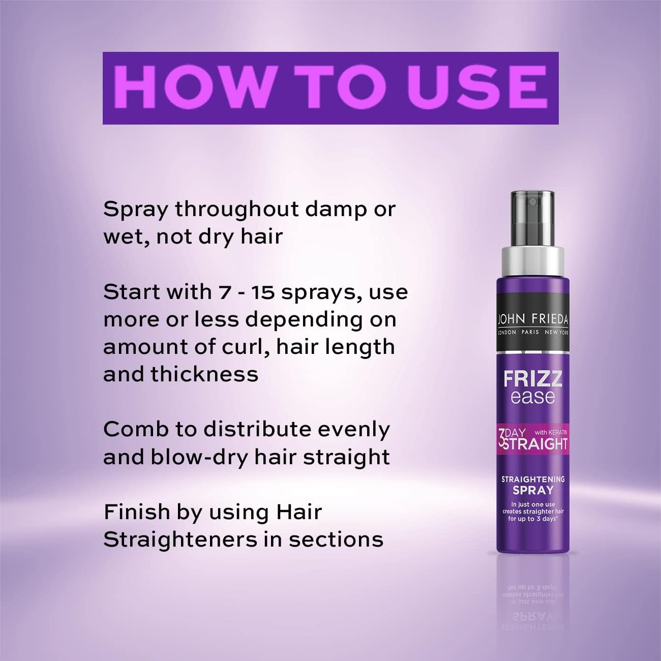 John Frieda Frizz Ease 3 Day Straight Semi Permanent Styling Spray, 100 ml : Amazon.co.uk: Beauty