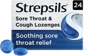 Strepsils Lozenges 24 Count - Fast Acting Dual Relief For Sore Throat, Tickly, Dry Cough - Soothes & Provides Effective Medication For Discomfort