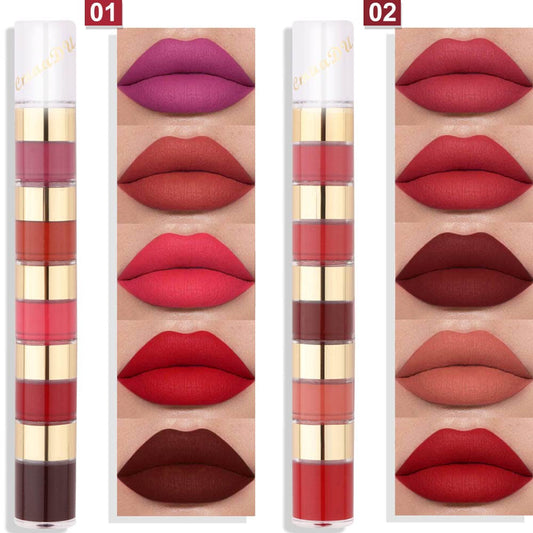 Evpct Wine Lip Tint Stain 6 Colors Set Long Lasting Waterproof, Mauve Light Rosey Nude Ruby Red Dark Red Light Pink Beige Red Brown 6 Wine Bottles Shades Colored Lip Tint Stain Liquid Lipstick Set 04