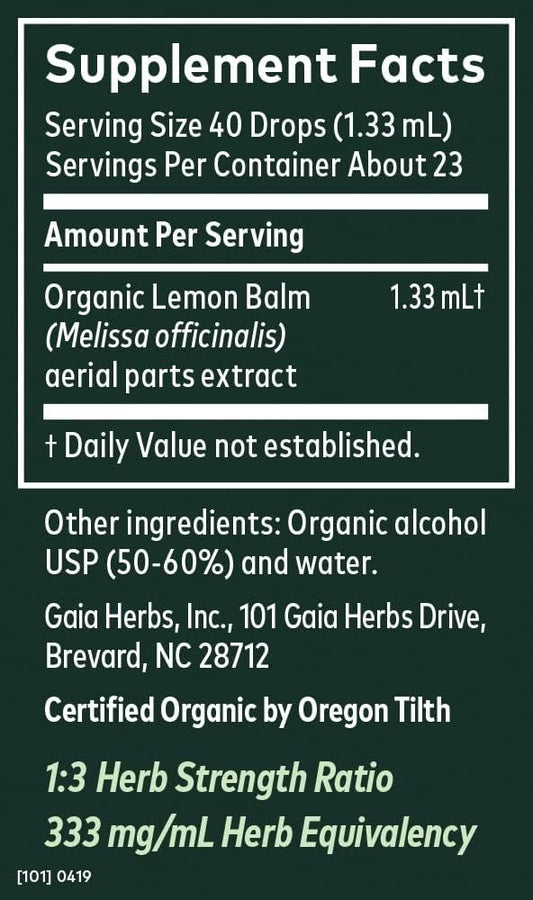 Gaia Herbs Lemon Balm - For Stress Relief & Calm - With Lemon Balm Extract - 1 Fl Oz Organic Liquid Dropper Bottle (23 Servings)