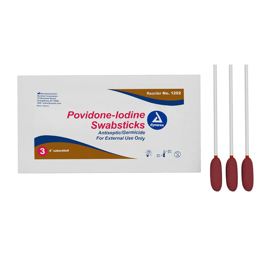 Dynarex Povidone Iodine Swabsticks, Convenient Antiseptic To Ensure Skin Preparation, Brown, 1 Box Of 25 Foil Packets, 3 Swabsticks Per Foil Packet