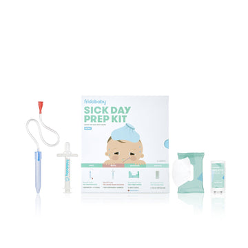 Frida Baby Sick Day Prep Kit - Includes NoseFrida Nasal Aspirator, MediFrida Pacifier Medicine Dispenser, Breathefrida Vapor Chest Rub + Snot Wipes. Soothe Stuffy Noses for Babies with A Cold