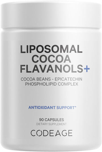 Codeage Liposomal Cocoa Flavanols Supplement - Cocoa Flavanols - Epicatechin Flavonoid - CocoHeart High Flavanol Formula - Cocoa Beans Antioxidant & Heart Health Support - Vegan, Non-GMO - 90 Capsules