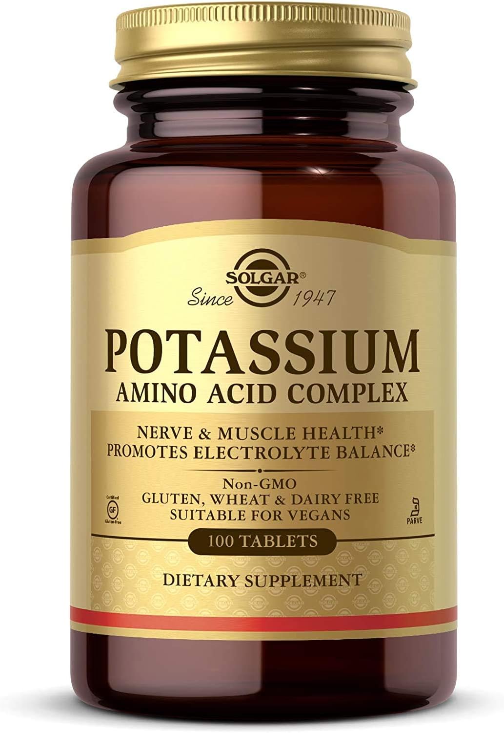 Solgar Potassium Amino Acid Complex, 100 Tablets - Nerve & Muscle Health - Promotes Electrolyte Balance - Non-Gmo, Vegan, Gluten Free, Dairy Free, Kosher - 100 Servings