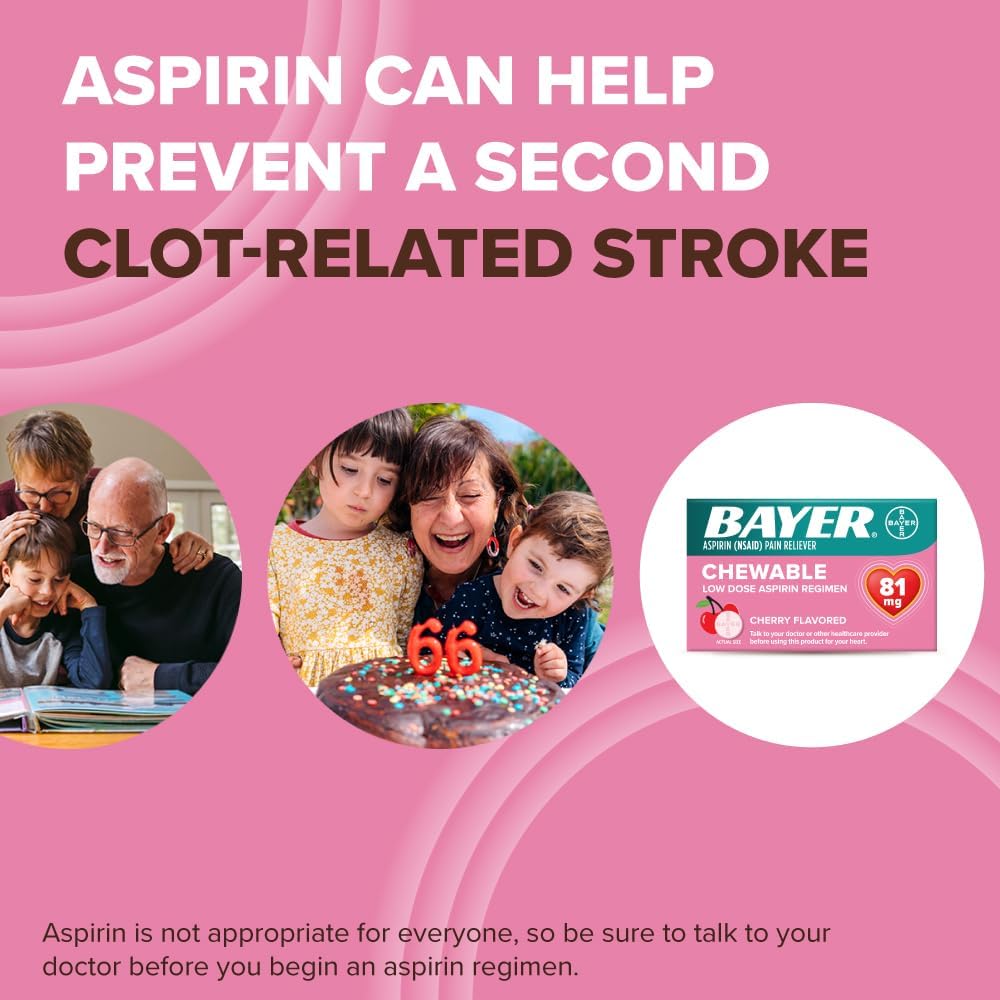 Bayer Aspirin Low Dose 81 mg Chewable Tablets, Pain Reliever, Cherry Flavored, 216 Tablets (6 Pack) : Health & Household