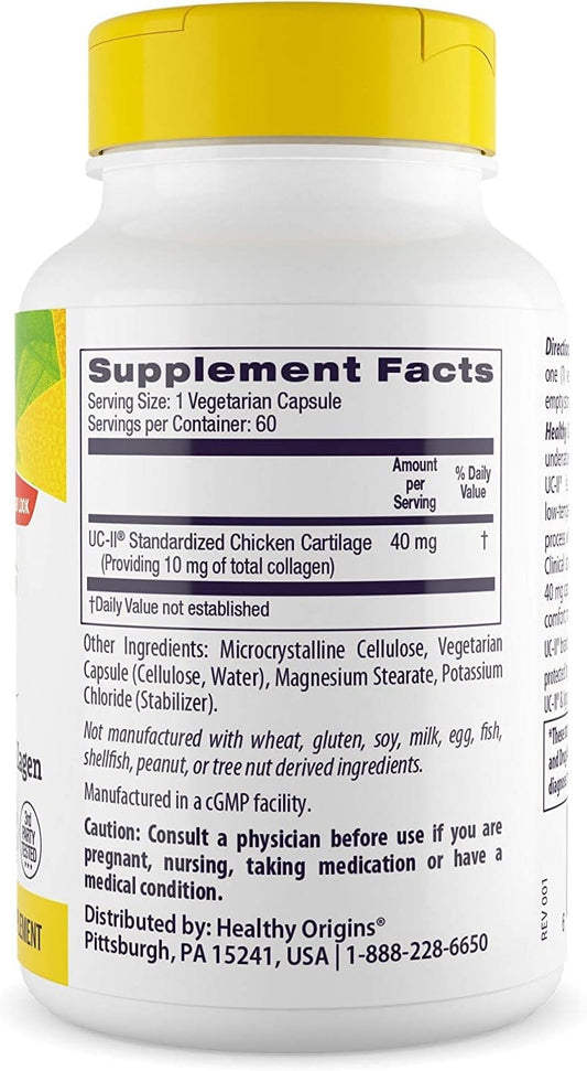 Healthy Origins UC-II, 40 mg - Premium Collagen Supplement for Joint Health, Mobility & Flexibility - Undenatured Type II Collagen - Gluten-Free & Non-GMO Supplement - 60 Veggie Caps