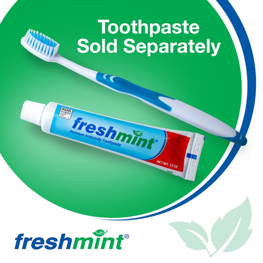 FRESHMINT (100 Pack) Individually Wrapped Premium Toothbrushes, Oversized Easy Grip Rubber Handle, Soft Multi Color Nylon Bristles, Bulk Packed, No Cutting or Tearing Apart Required