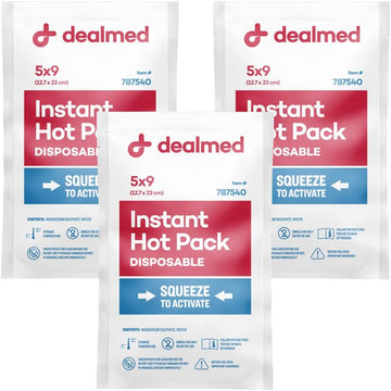 Dealmed Instant Hot Pack – Pack Of 3, 5" X 9" Disposable Hot Packs For Injuries, Swelling, Sprains, Muscle Soreness And More, Single Squeeze Activation