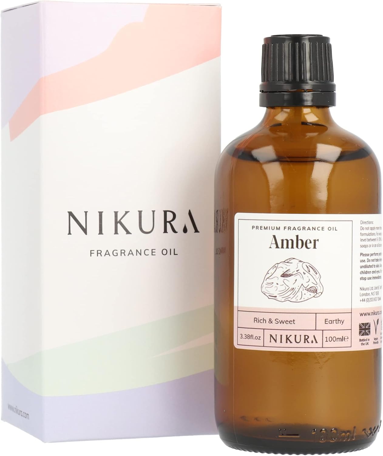 Nikura Amber Fragrance Oil - 100Ml | Perfect For Soap Making, Candle Making, Wax Melts, Diffuser | Great For Use In Bath Bombs, Perfume Oil, Perfume Scents, Potpourri | Vegan & Uk Made