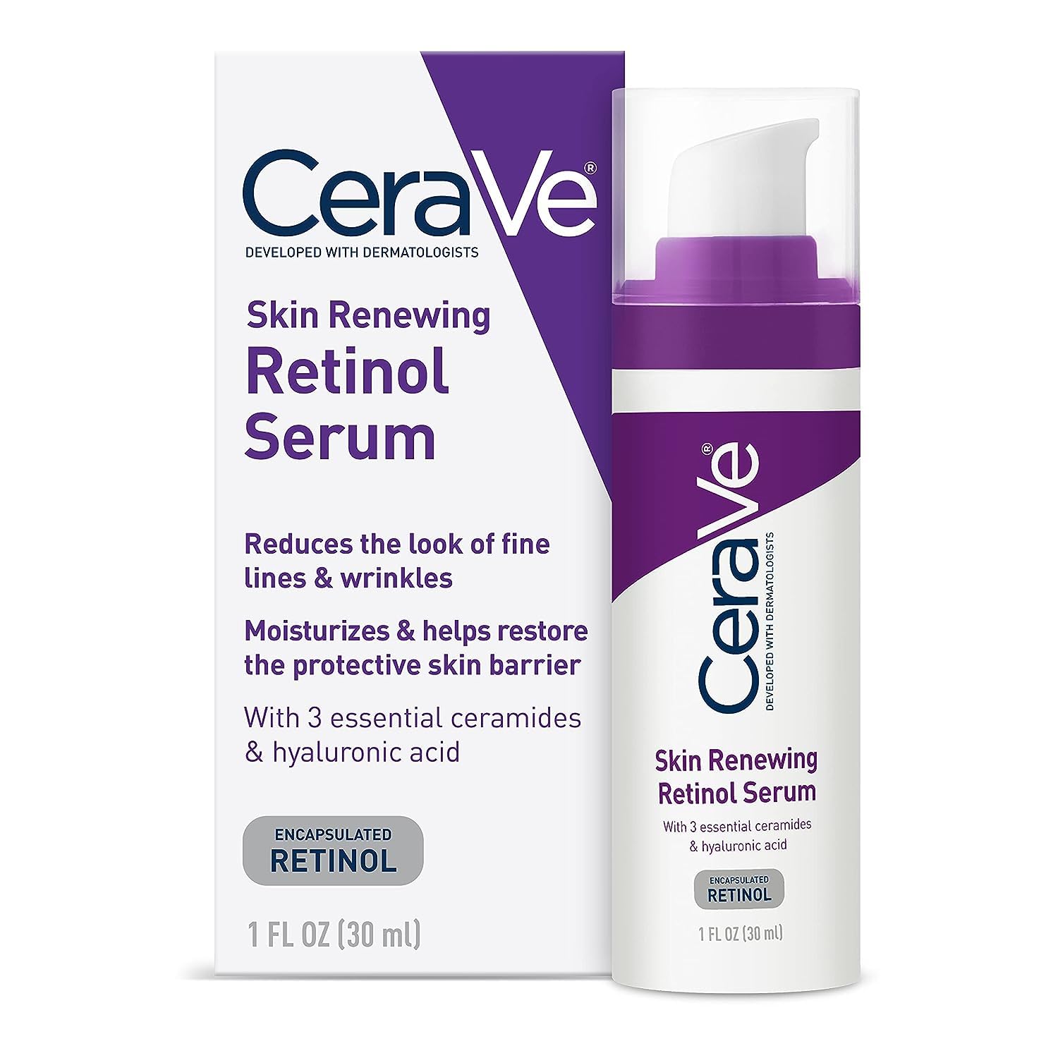 Cerave Anti Aging Retinol Serum | Cream Serum For Smoothing Fine Lines And Skin Brightening | With Retinol, Hyaluronic Acid, Niacinamide, And Ceramides | 1 Ounce