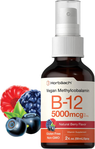 Horbäach Vitamin B-12 5000Mcg Spray | Vegetarian, Non-Gmo & Gluten Free Supplement