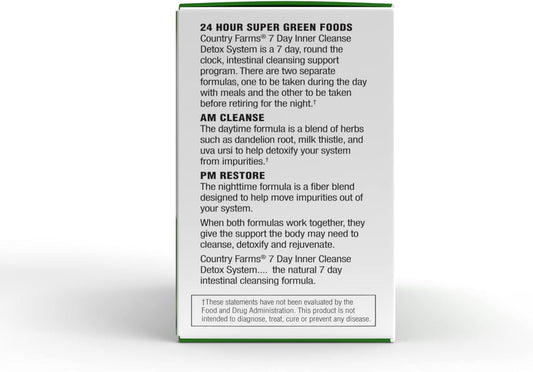 Country Farms 7 Day Inner Cleanse, Am/Pm Detox System, Detoxifying Herbs, Aloe & Probiotics, 7 Day Program