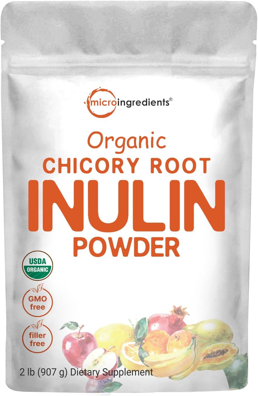Micro Ingredients Organic Chicory Root Inulin Powder, 2 Pounds | Natural Prebiotic Fiber Supplement | Intestinal Support for Colon and Gut Health | Non-GMO and Vegan Friendly