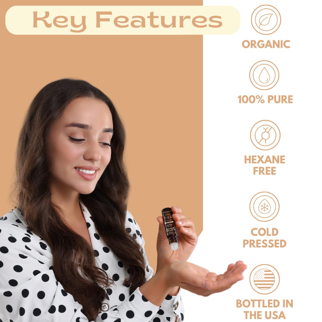 Untamed Organics 100% Organic Castor Oil Roll On For Eyebrows, Lips, Under Eyes, Eyelashes, Cuticles - Mess Free Roller Ball - Certified Organic, Cold Pressed, Hexane Free - Travel Sized Glass Bottle : Beauty & Personal Care