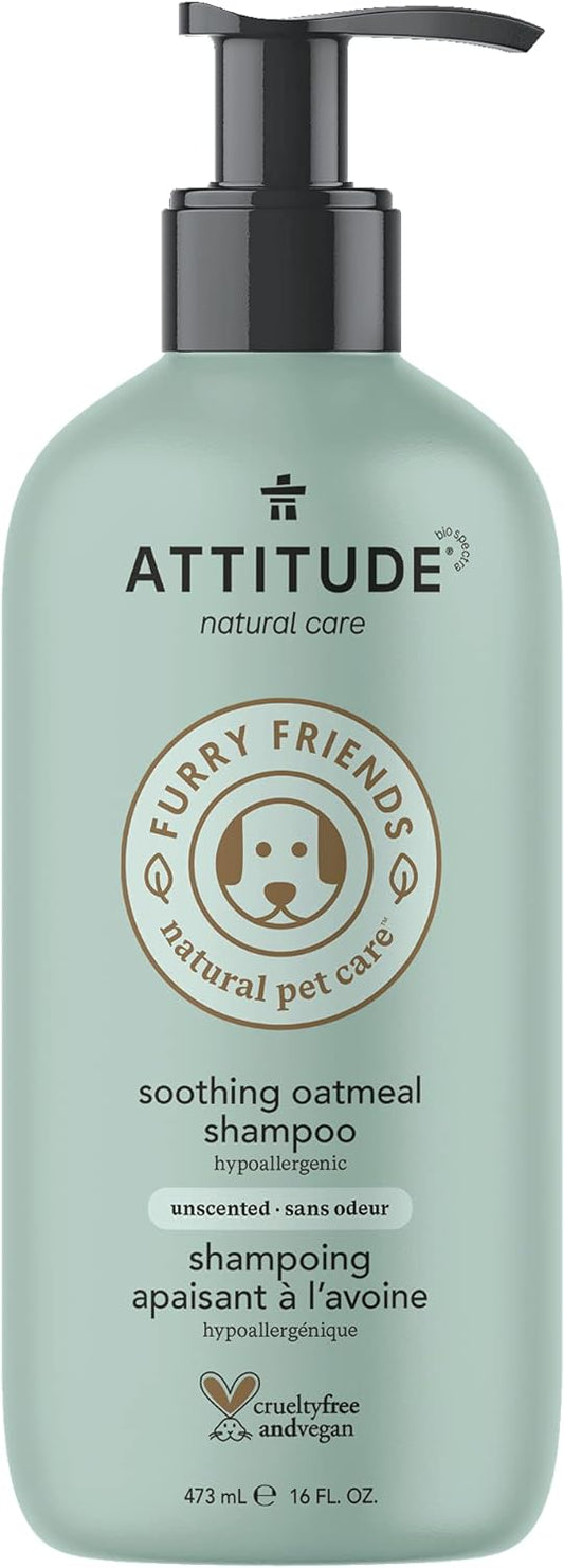 ATTITUDE Natural Soothing Shampoo for Cat & Dog, Vegan and Cruelty-Free, Unscented, 16 Fl Oz (Pack of 6)