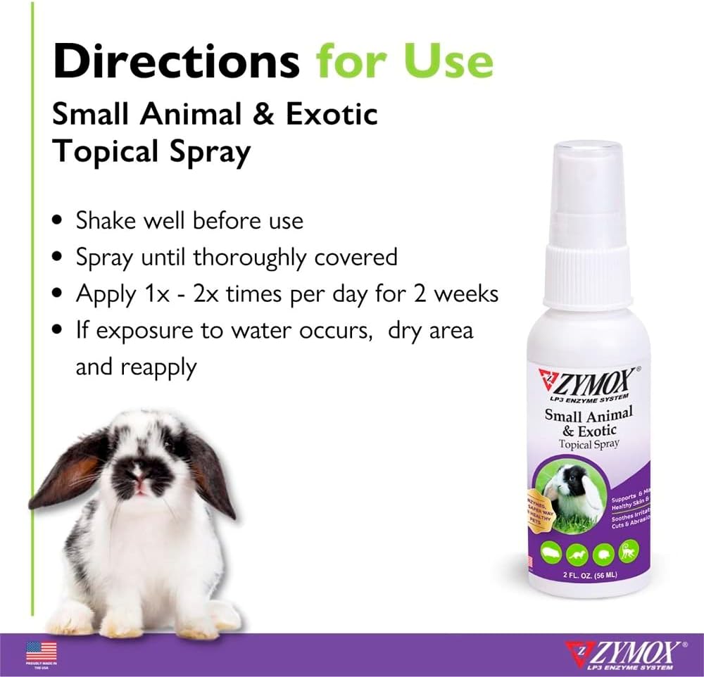 Zymox Small Animal & Exotic Topical Spray, 2 oz. – Supports Healthy Skin for Dog, Cat, Rabbit, Guinea Pig, Ferret, Hamster, Chinchilla, Monkey : Pet Supplies